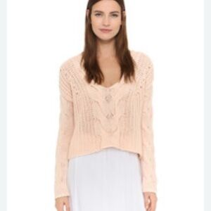Tess Giberson V-Neck Cable Knit Sweater - Soft Pink